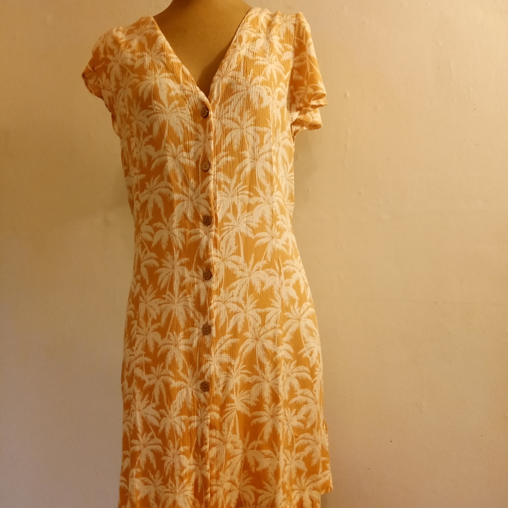 Rip Curl Orange Palm-Print Button Midi Dress